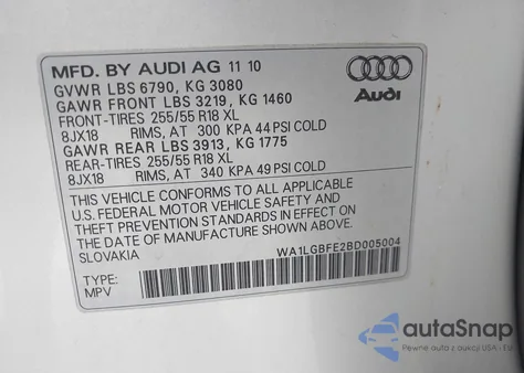 2011 Audi Q7 3.0T Premium z USA, uszkodzony, nr VIN WA1LGBFE2BD005004